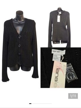 Lana Lee Womens Size S/p Black knit V-Neck Sweater Cardigan Button Soft Cozy NWT